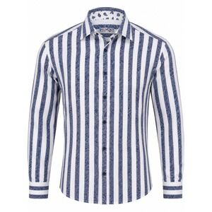 Brandolini Button Down Shirt Men XL Blue White Striped Paisley Cotton LongSleeve